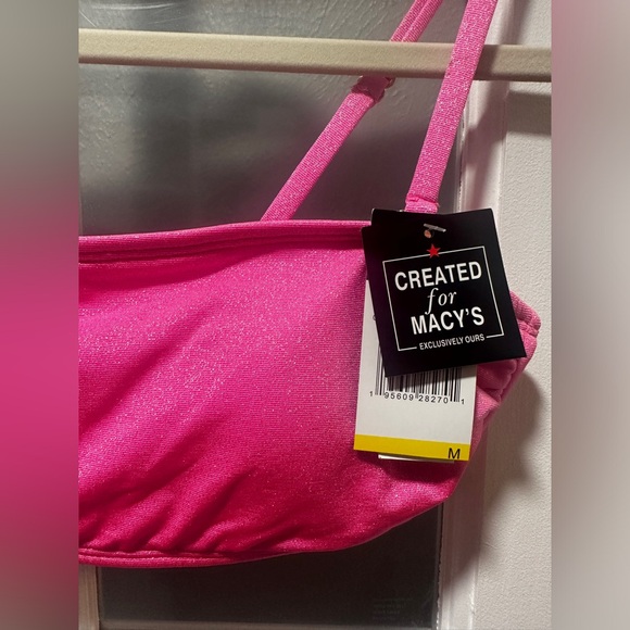 NWT California Waves Juniors' Women's Pink Metallic Shine Bandeau Bikini Top - Picture 7 of 9